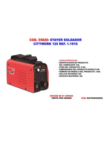 STAYER INVERTER SOLDADOR CITYWORK 125 REF. 1.1910