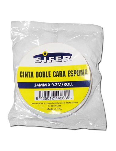 SIFER CINTA DOBLE CARA ESPUMA 24 MM X 9.2 M/ROLL REF.9610WW