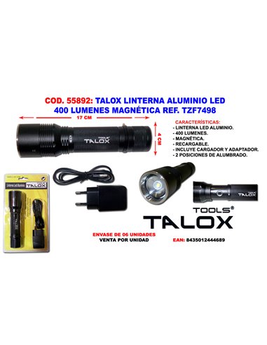 TALOX LINTERNA RECARGABLE  ALU LED 400 LUMEN MAGNETICA TZF7498