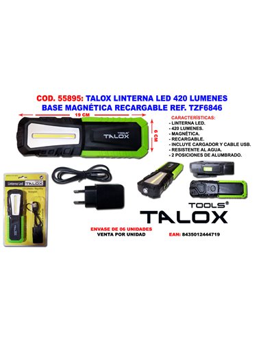 TALOX LINTERNA LED 420 LUMENES BASE MAGNETICA RECARGABLE TZF6846