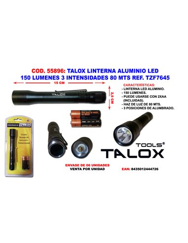 TALOX LINTERNA ALUMINIO LED 150 LUM. 3 INTENSIDADES 80 M TZF7645