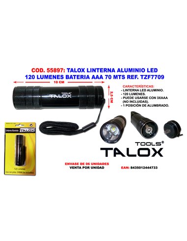 TALOX LINTERNA ALUMINIO LED 120 LUMENES BATERIAAAA 70 M. TZF7709