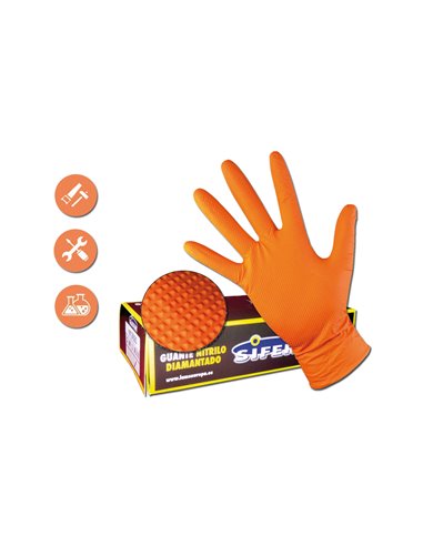 GUANTE SIFER NITRILO 8G DIAMANTADO NARANJA/LION C/50U T-XXL