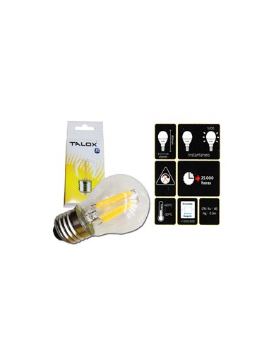 TALOX BOMBILLA LED FILAMENTO ESFERICA G45 E27 4W 3000K400 LUMEN