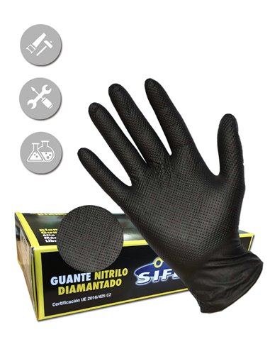 GUANTE SIFER NITRILO +DURACION 8.2G DIAMANTADO NEGRO C/50 U T-M