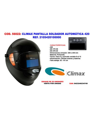 CLIMAX  PANTALLA SOLDADOR AUTOMATICA 420 REF  2105420100000