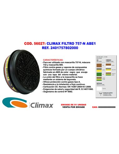 CLIMAX FILTRO 757-N ABEK1 PARA MASCARA 757-S757NABEK12401757802