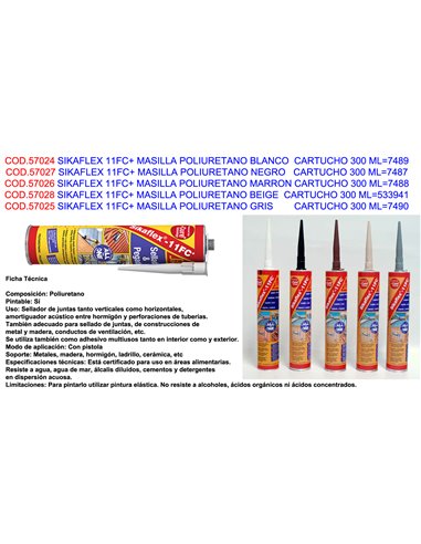 SIKAFLEX 11FC+ MASILLA POLIURETANO GRIS CARTUCHO 300 ML7490