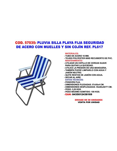 PLUVIA SILLA PLAYA/CAMPING FIJA ACERO �18MM 51X53X75 XYC047PL617