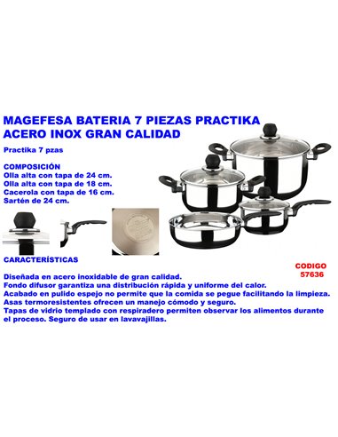 MAGEFESA BATERIA 7 PIEZA PRACTIKA ACERO INOX CALIDAD01BXPRACT07