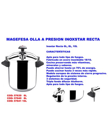 MAGEFESA OLLA A PRESION INOXSTAR   6 LITROS RECTA TODO TIPO FUEG