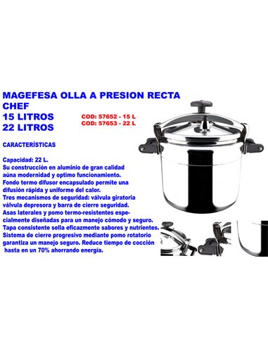 MAGEFESA OLLA A PRESION  RECTA CHEF 15 LITROS