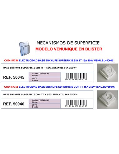 ELECTRICIDAD BASE ENCHUFE SUPERFICIE S/TT 16A 250V91845-40845