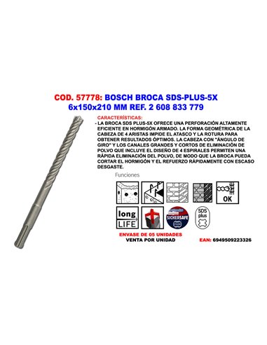 BOSCH BROCA SDS-PLUS-5X   6x150x210 MM2 608 833 779