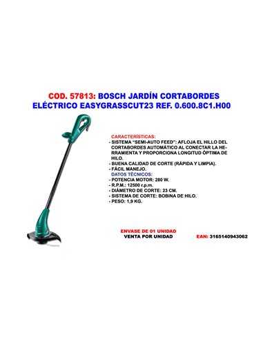 BOSCH  CORTABORDES ELECTRIC 280W GRASCUT CORTE 23�CM600.8C1.H00