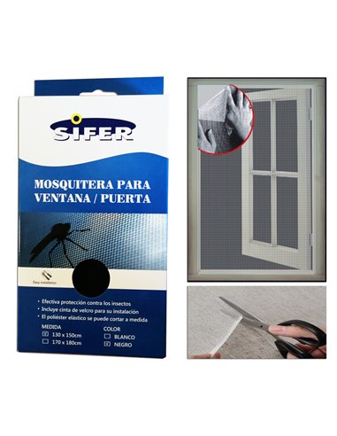 SIFER TELA/MALLA MOSQUITERA FIBRA+VELCRO ADHESIVO NEGR 130X150CM