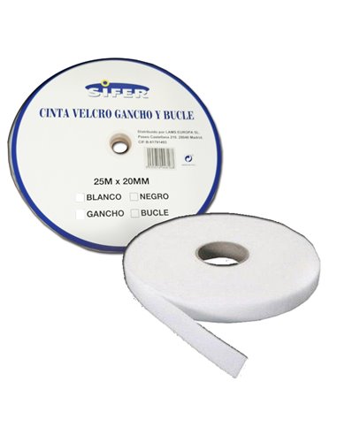 SIFER CINTA VELCRO ADHESIVA MACHO/GANCHO BLANCA 25MX20MM