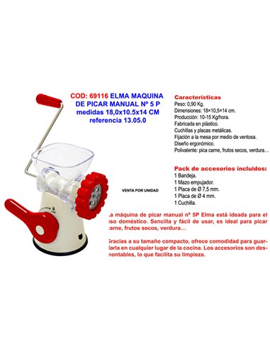 ELMA MAQUINA DE PICAR MANUAL N� 5 P18,0x10.5x14 CM13.05.0