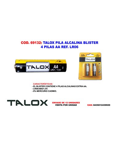 TALOX PILA ALCALINA BLISTER 4 PILAS AA LR06 AA