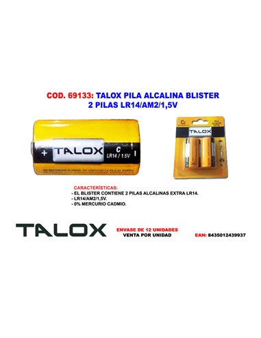 TALOX PILA ALCALINA BLISTER 2 PILAS LR14/AM2/1.5V