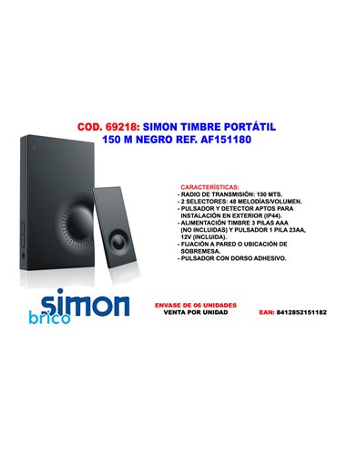 SIMON TIMBRE PORTATIL 150 M NEGRO AF151180