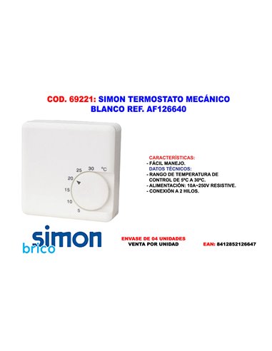 SIMON TERMOSTATO MECANICO BLANCO AF126640