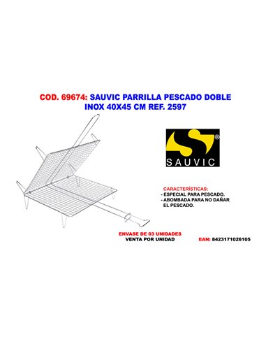 SAUVIC  PARRILLA PESCADO DOBLE INOX 40X45 2597