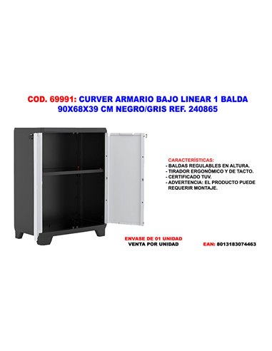 CURVER ARMARIO BAJO LINEAR 1 BALDA 90X68X39 CM NEGRO/GRIS240865