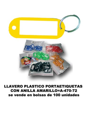 LLAVERO PLASTICO PORTAETIQUETAS 20x55MM+ANILLA AMARILLOA-470-72