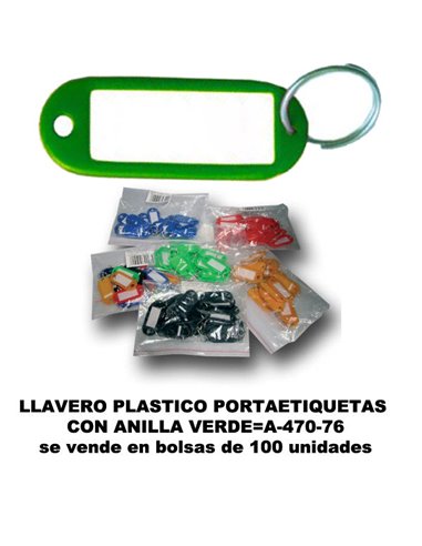 LLAVERO PLASTICO PORTAETIQUETAS 20x55MM+ANILLA VERDEA-470-76