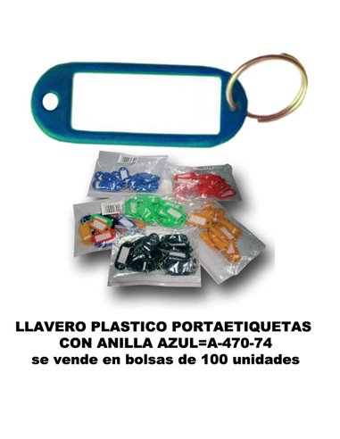 LLAVERO PLASTICO PORTAETIQUETAS 20x55MM+ANILLA AZULA-470-74