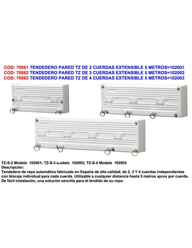 TENDEDERO PARED TZ DE 2 CUERDAS EXTENSIBLE 5 METROS102001