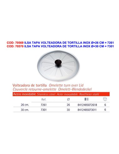 ILSA TAPA VOLTEADORA DE TORTILLA INOX �26 CM  7261