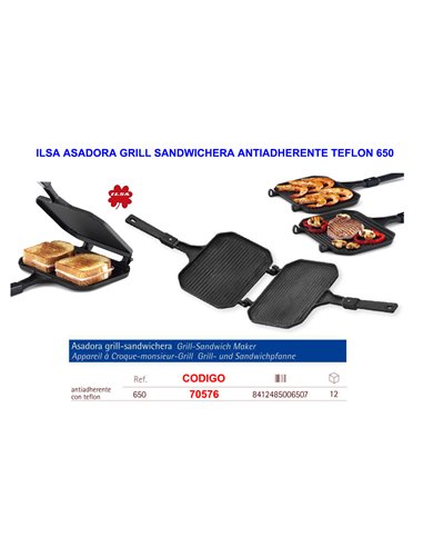 ILSA ASADORA GRILL SANDWICHERA ANTIADHERENTE TEFLON 650