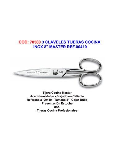 3 CLAVELES TIJERAS COCINA INOX 8" MASTER REF.00410