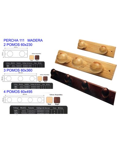 PERCHA 111   MADERA 2 POMOS 60x230 HAYA 1366