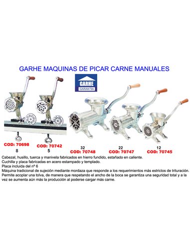 GARHE MAQUINA PICAR CARNE MANUAL N�   8  00008