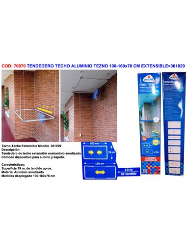 TENDEDERO TECHO ALUMINIO TEZNO 100-160x78 CM EXTENSIBLE301029