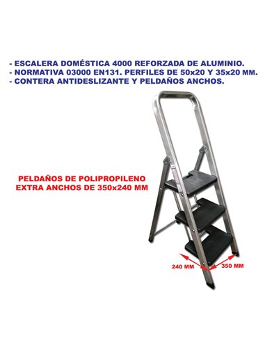 ESCALERAS ALUMINIO REFORZ.SIFER 4000  3 PELD.ANCHOS 03001 EN131