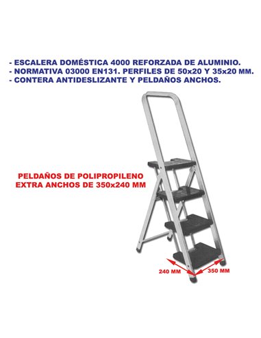 ESCALERAS ALUMINIO REFORZ.SIFER 4000  4 PELD.ANCHOS 03002 EN131