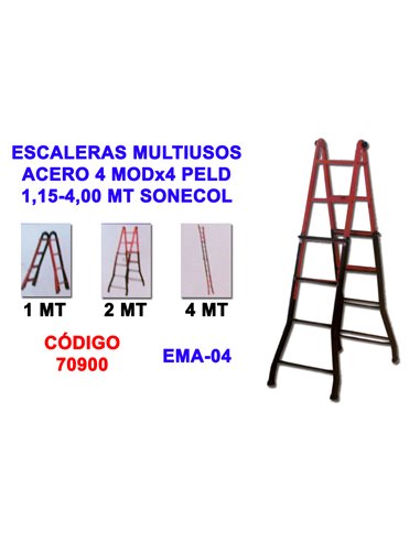 ESCALERAS MULTIUSOS ACERO 4 MODx4 PELD1,15-4,00 EMA-04N SONECOL