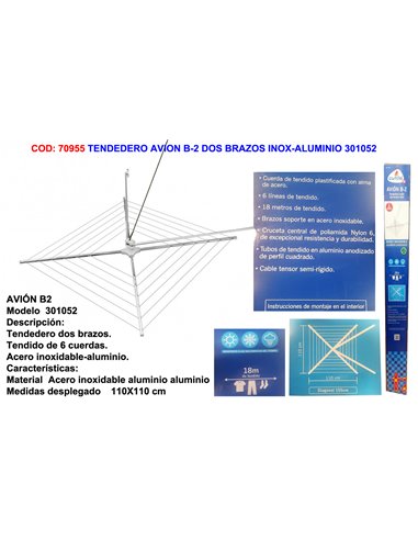 TENDEDERO AVION B-2 DOS BRAZOS INOX-ALUMINIO 301052