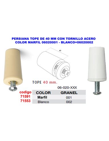 PERSIANA TOPE DE 40 MM CON TORNILLO ACERO COLOR BLANCO06020002