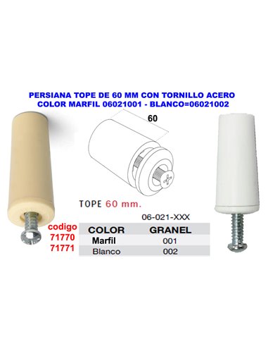 PERSIANA TOPE DE 60 MM CON TORNILLO ACERO COLOR BLANCO06021002