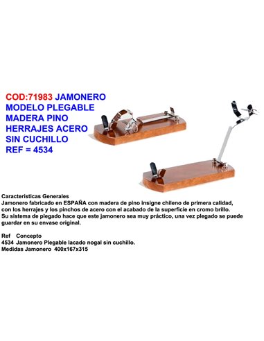 JAMONERO MOD.PLEGABLE MADERA PINO LACADO NOGAL S/CUCHILLO4534