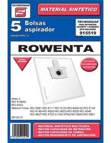 BOLSA ASPIRADOR PACK 5 UDS. ROWENTA ARTEC 2 SILENCE FORCE 915519