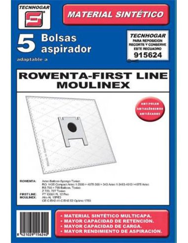 BOLSA ASPIRADOR PACK 5 UDS. ROWENTA-MOULINEX 915624