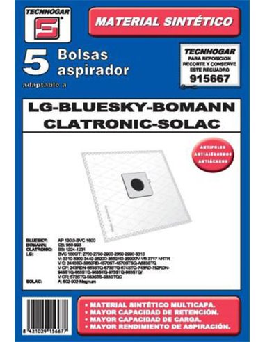 BOLSA ASPIRADOR PACK 5 UDS. LG-SOLAC 915667