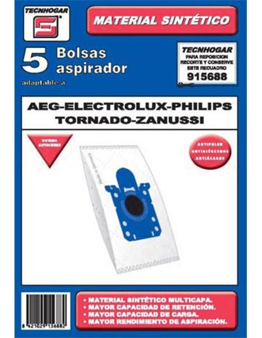 BOLSA ASPIRADOR PACK 5 UDS. AEG-ELECTROLUX-PHILIPS 915688