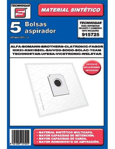 BOLSA ASPIRADOR PACK 5 UDS. SOLAC-FAGOR-UFESA 915725